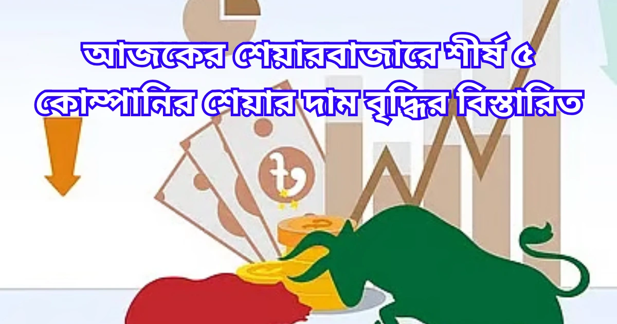 আজকের শেয়ারবাজারে শীর্ষ ৫ কোম্পানির শেয়ার দাম বৃদ্ধির বিস্তারিত
